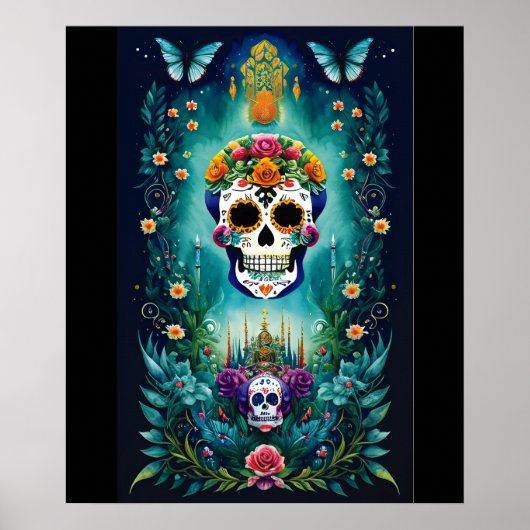 Sugar Skull Art - Geïnspireerd door Mexicaanse tra Poster (Voorkant)