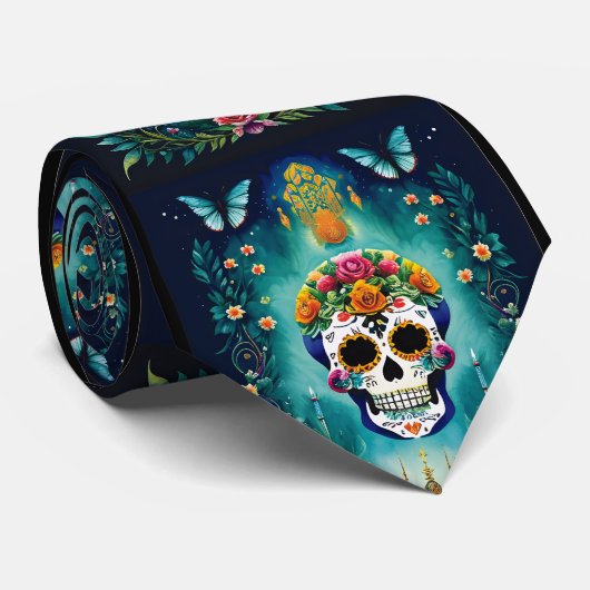 Sugar Skull Art - Geïnspireerd door Mexicaanse tra Stropdas (Opgerold)