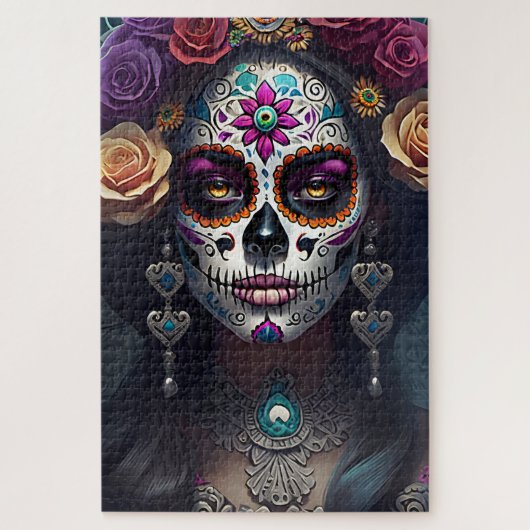 Sugar Skull Art - Gezichten van herinnering Legpuzzel (Verticaal)