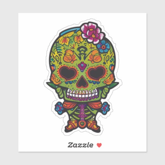 Sugar Skull Art - Groene skelet bloemige handen Sticker (Vel)