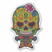 Sugar Skull Art - Groene skelet bloemige handen Sticker (Voorkant)