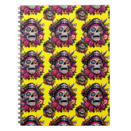 Sugar Skull Art - Jolly Pirate Skull (Geel) Notitieboek