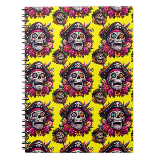 Sugar Skull Art - Jolly Pirate Skull (Geel) Notitieboek (Voorkant)