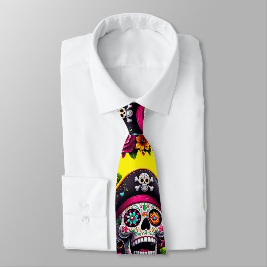 Sugar Skull Art - Jolly Pirate Skull (Geel) Stropdas (Gebonden)