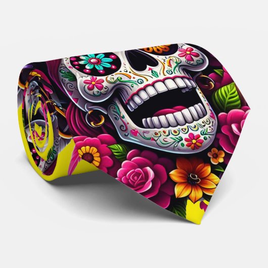 Sugar Skull Art - Jolly Pirate Skull (Geel) Stropdas (Opgerold)