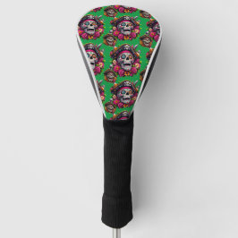Sugar Skull Art - Jolly Pirate Skull (Groen) Golfheadcover