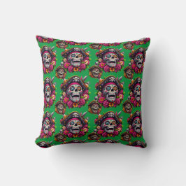 Sugar Skull Art - Jolly Pirate Skull (Groen) Kussen
