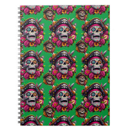 Sugar Skull Art - Jolly Pirate Skull (Groen) Notitieboek