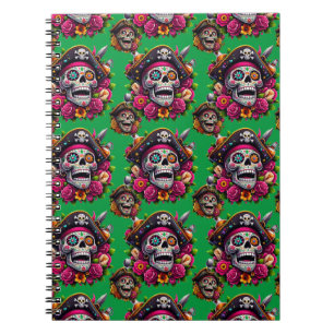 Sugar Skull Art - Jolly Pirate Skull (Groen) Notitieboek