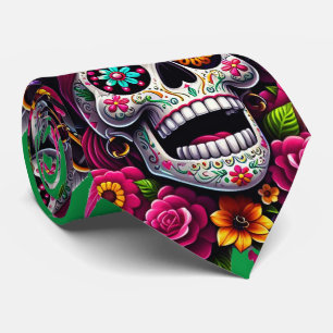 Sugar Skull Art - Jolly Pirate Skull (Groen) Stropdas