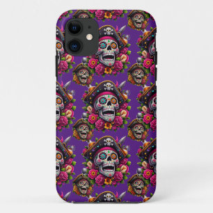 Sugar Skull Art - Jolly Pirate Skull (Paarse) Case-Mate iPhone Case