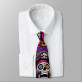 Sugar Skull Art - Jolly Pirate Skull (Paarse) Stropdas (Gebonden)