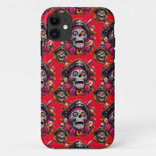 Sugar Skull Art - Jolly Pirate Skull (Rood) Case-Mate iPhone Case