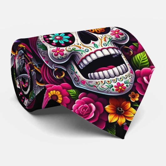 Sugar Skull Art - Jolly Pirate Skull Stropdas (Opgerold)