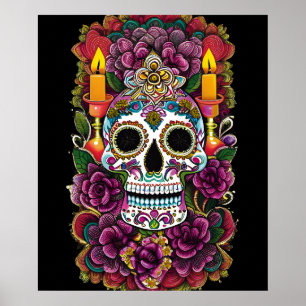 Sugar Skull Art - Kaars verlicht altaar Poster