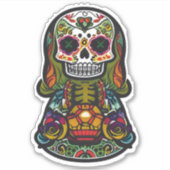 Sugar Skull Art - Kaarsenverlicht Vrouw Skelet Sticker (Voorkant)