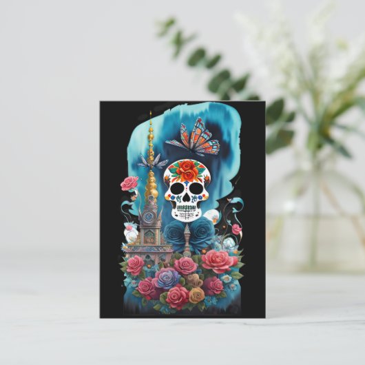 Sugar Skull Art - Kleurrijk Altaar Briefkaart (Staand voorkant)