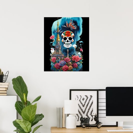 Sugar Skull Art - Kleurrijk Altaar Poster (Thuiskantoor)