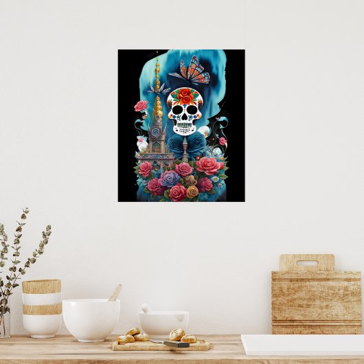 Sugar Skull Art - Kleurrijk Altaar Poster (Keuken)