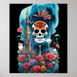 Sugar Skull Art - Kleurrijk Altaar Poster