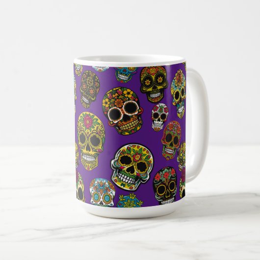 Sugar Skull Art kleurrijk patroon Koffiemok (Voorkant rechts)