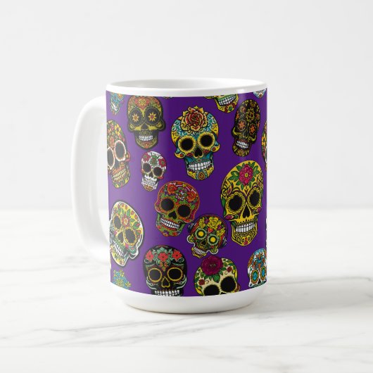 Sugar Skull Art kleurrijk patroon Koffiemok (Voorkant links)