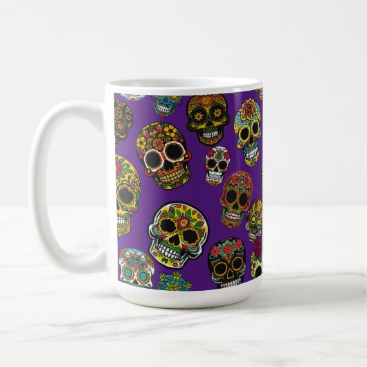 Sugar Skull Art kleurrijk patroon Koffiemok (Links)