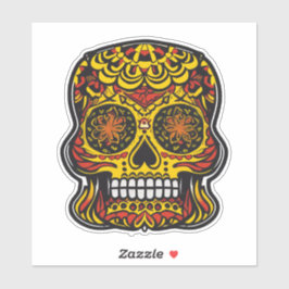 Sugar Skull Art - Kleurrijk Rood met Geel Sticker