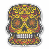 Sugar Skull Art - Kleurrijk Rood met Geel Sticker (Voorkant)