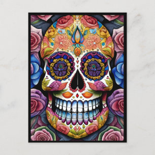 Sugar Skull Art - Kleurrijke Dag van de Dode Sched Briefkaart