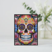 Sugar Skull Art - Kleurrijke Dag van de Dode Sched Briefkaart (Staand voorkant)