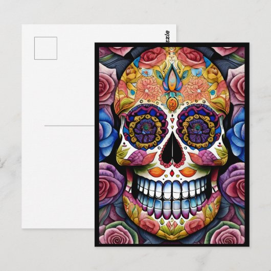 Sugar Skull Art - Kleurrijke Dag van de Dode Sched Briefkaart (Voorkant / Achterkant)