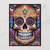 Sugar Skull Art - Kleurrijke Dag van de Dode Sched Briefkaart (Voorkant)