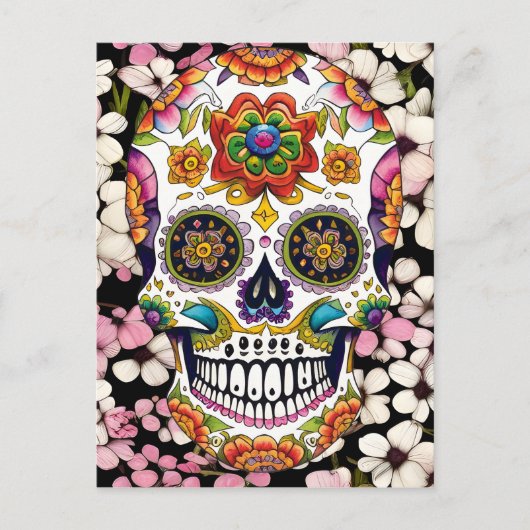 Sugar Skull Art - Kleurrijke Dag van de Doden Briefkaart (Voorkant)