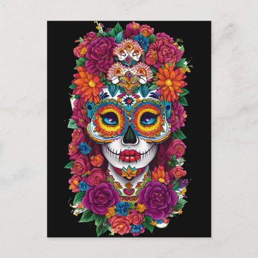 Sugar Skull Art - Kleurrijke Dia de los Muertos Briefkaart (Voorkant)