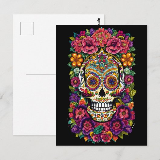 Sugar Skull Art - Kleurrijke Dia de los Muertos Briefkaart (Voorkant / Achterkant)