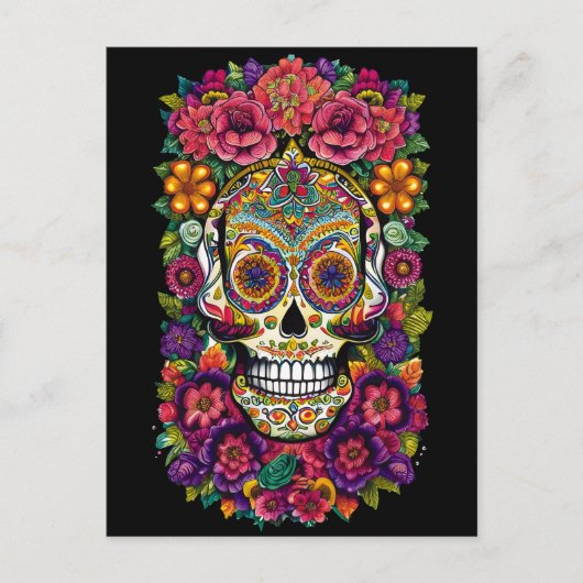 Sugar Skull Art - Kleurrijke Dia de los Muertos Briefkaart (Voorkant)