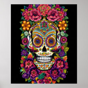 Sugar Skull Art - Kleurrijke Dia de los Muertos Poster
