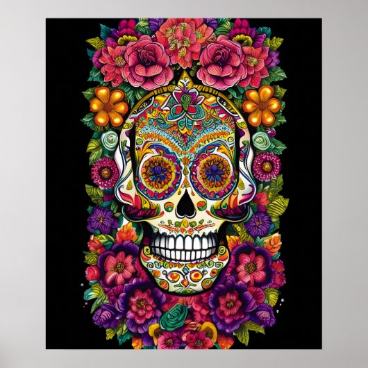 Sugar Skull Art - Kleurrijke Dia de los Muertos Poster (Voorkant)