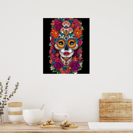 Sugar Skull Art - Kleurrijke Dia de los Muertos Poster (Keuken)