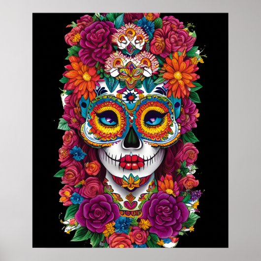 Sugar Skull Art - Kleurrijke Dia de los Muertos Poster (Voorkant)