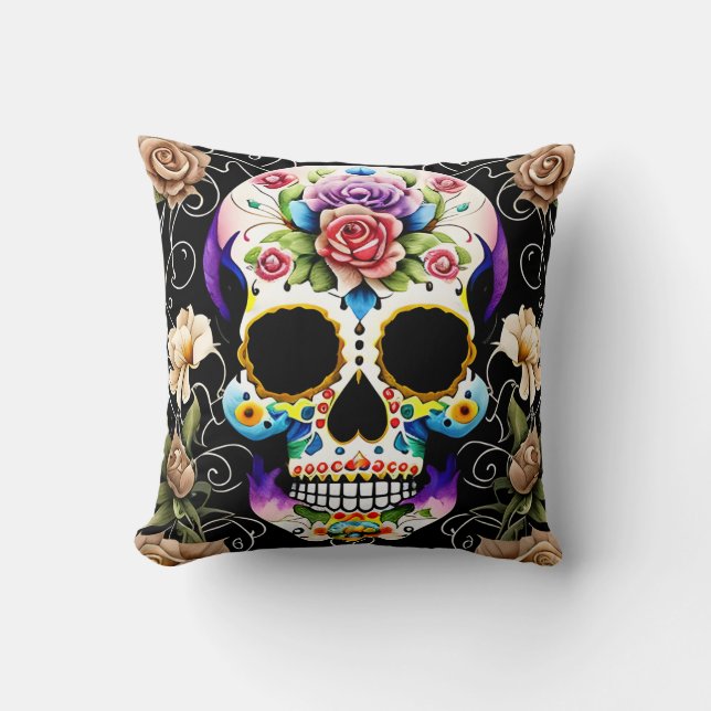 Sugar Skull Art - Kleurrijke herinnering Kussen (Voorkant)