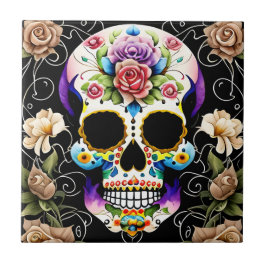 Sugar Skull Art - Kleurrijke herinnering Tegeltje