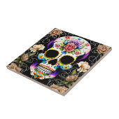 Sugar Skull Art - Kleurrijke herinnering Tegeltje (Zijkant)