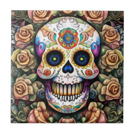 Sugar Skull Art - Kleurrijke Mexicaanse viering Tegeltje