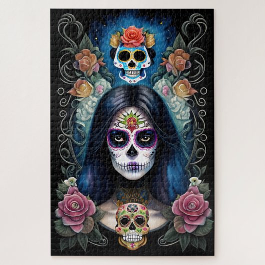 Sugar Skull Art - Kleurrijke Skull make-up Legpuzzel (Verticaal)