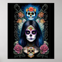 Sugar Skull Art - Kleurrijke Skull make-up Poster