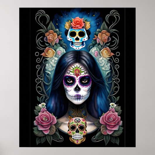 Sugar Skull Art - Kleurrijke Skull make-up Poster (Voorkant)