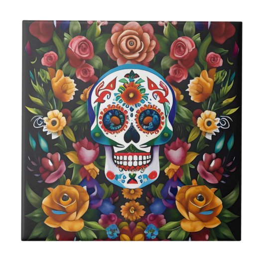 Sugar Skull Art - Kleurrijke tradities Tegeltje (Voorkant)