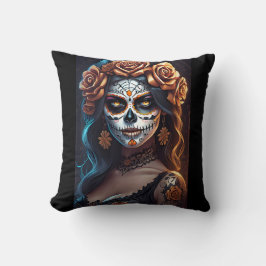 Sugar Skull Art - kleurrijke uitdrukkingen Kussen